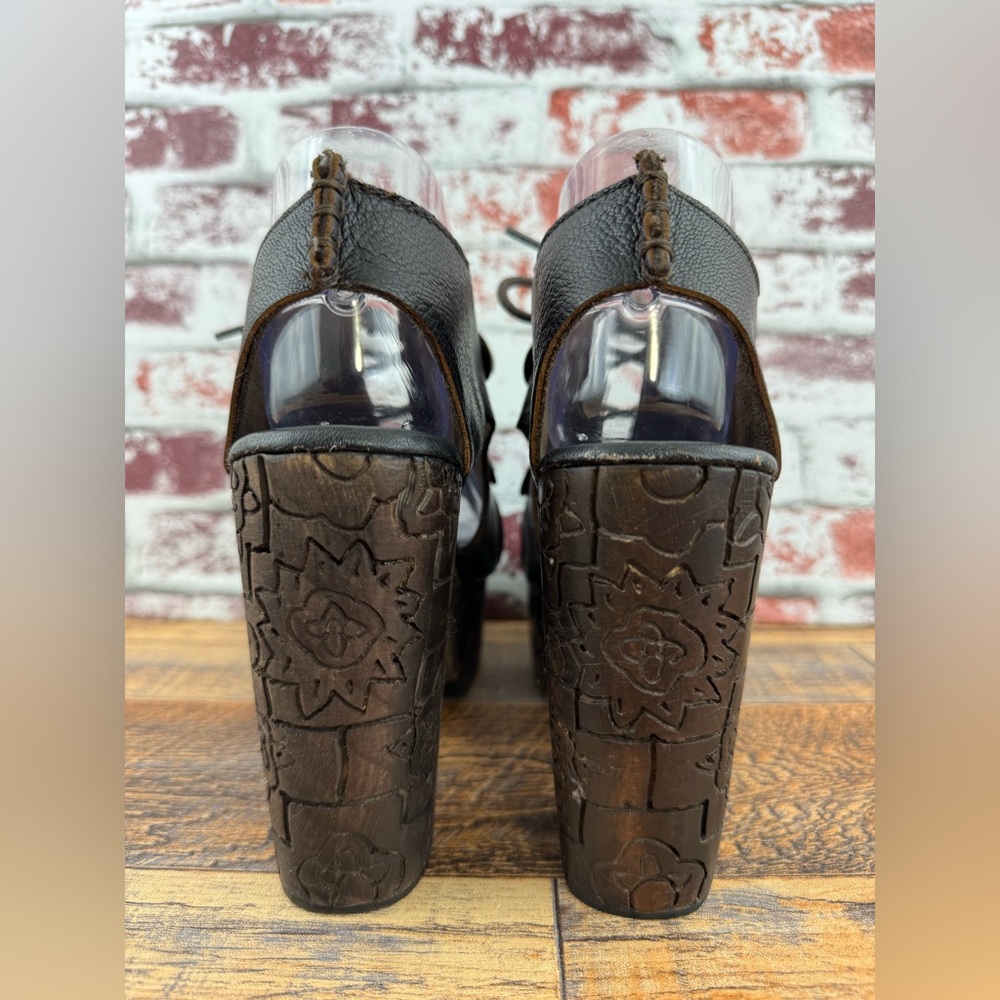 Free People FARRAH Dark Brown Leather / Wood Platform Heels, Women's Size 38 - Picture 7 of 16